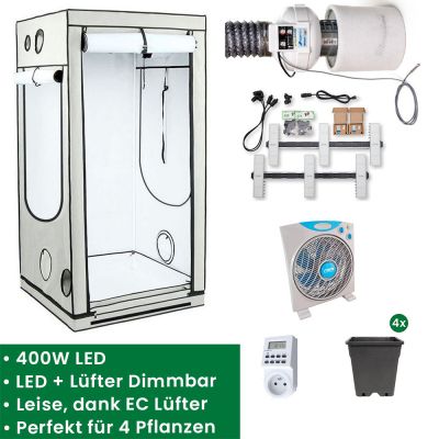 Homebox Q100 Growset mit Sanlight 400W LED Set & Prima Klima EC-Lüfter