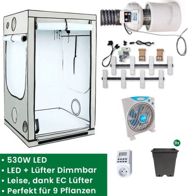 Homebox Q120+ Growset mit Sanlight 530W LED Set & Prima Klima EC-Lüfter