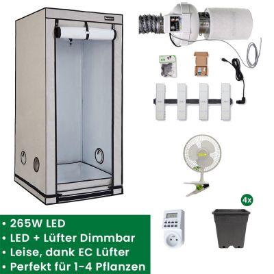 Homebox Q80+ Growset mit Sanlight 265W LED Set & Prima Klima EC-Lüfter